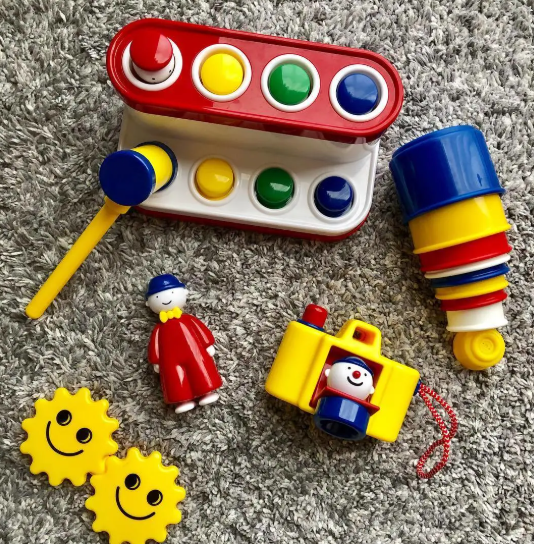 Toy assortment on a soft surface